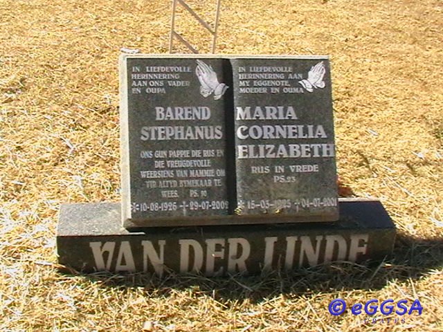 LINDE Barend Stephanus, van der 1926-2009 &amp; Maria Cornelia Elizabeth 1925-2001