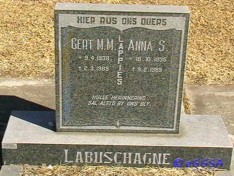 LABUSCHAGNE Gert M.M 1938-1989 &amp; Anna s. 1936-1989