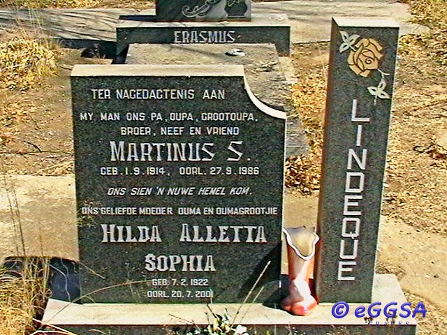 LINDEQUE Martinis S. 1914-1986 &amp; Hilda Alletta Sophia 1922-2001