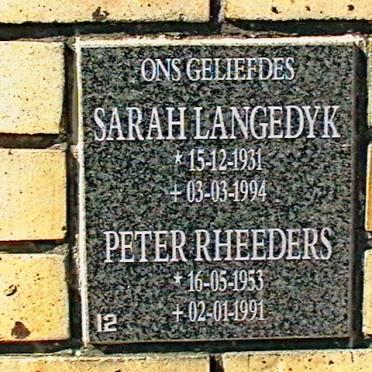 LANGEDYK Sarah 1931-1994 :: RHEEDERS Peter 1953-1991