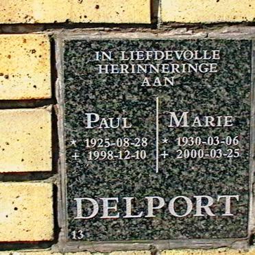 DELPORT Paul 1925-1998 &amp; Marie 1930-2000