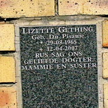 GETHING Lizette nee DU PISANIE 1965-2007