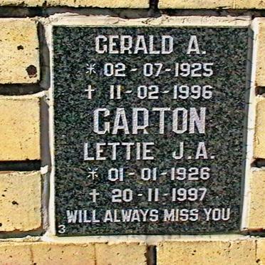 GARTON Gerald A. 1925-1996 &amp; Lettie J.A. 1926-1997