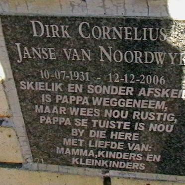 NOORDWYK Dirk Cornelius, Janse van 1931-2006