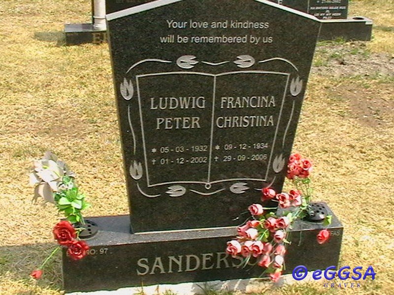 SANDERSON Ludwig Peter 1932-2002 &amp; Francina Christina 1934-2006