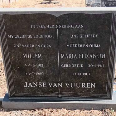 VUUREN Willem, Janse van 1913-1980 & Maria Elizabeth NORTJE 1917-1987 