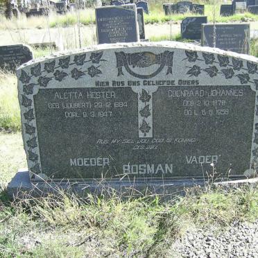 BOSMAN Coenraad Johannes 1878-1956 &amp; Aletta Hester JOUBERT 1884-1947