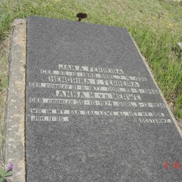 FERREIRA Jan A 1860-1935 ::  FERREIRA Hendrina F. nee GROBLER 1877-1946 :: VAN DER MERWE Anna M. nee GROBLER 1874-1934