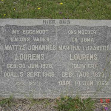 LOURENS Mattys Johannes 1878-1946 &amp; Martha Elizabeth OLIVIER 1873-1962