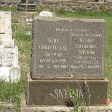 SNYMAN Gert Christoffel 1886-1962 &amp; Regina Catharina ROTHMAN 1899-1954