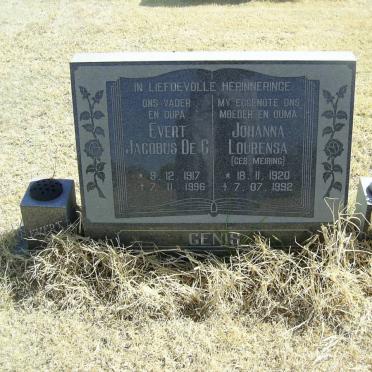 GENIS Evert Jacobus De G, 1917- 1996 &amp; Johanna Lourense MEIRING 1920-1992