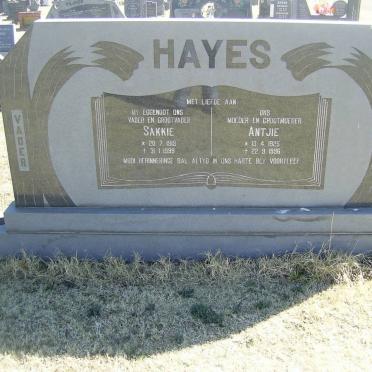 HAYES  Sakkie 1919-1999 &amp; Antjie 1925-1996
