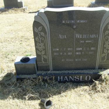 HANSLO Ada 1899-1991 :: HANSLO Wilhelmina 1905-1997
