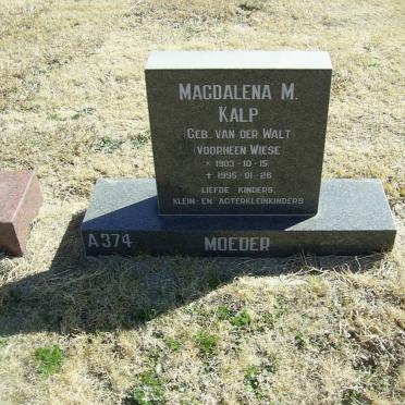 KALP Magdalena M. voorheen WEISE gebore VAN DER WALT 1903-1995