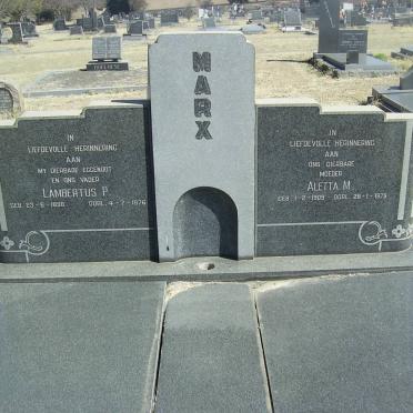 MARX Lambertus P. 1898-1976 &amp; Aletta M. 1909-1979