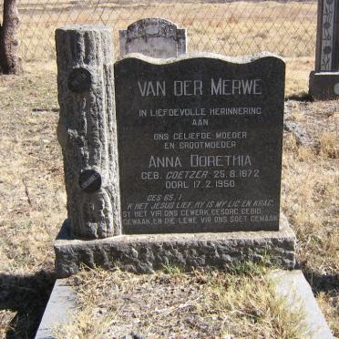 MERWE Anna Dorethia, van der nee COETZER 1872-1950
