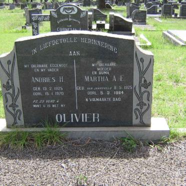 OLIVIER Andries H. 1925-1970 &amp; Martha A.E. VAN JAARSVELD 1925-1984