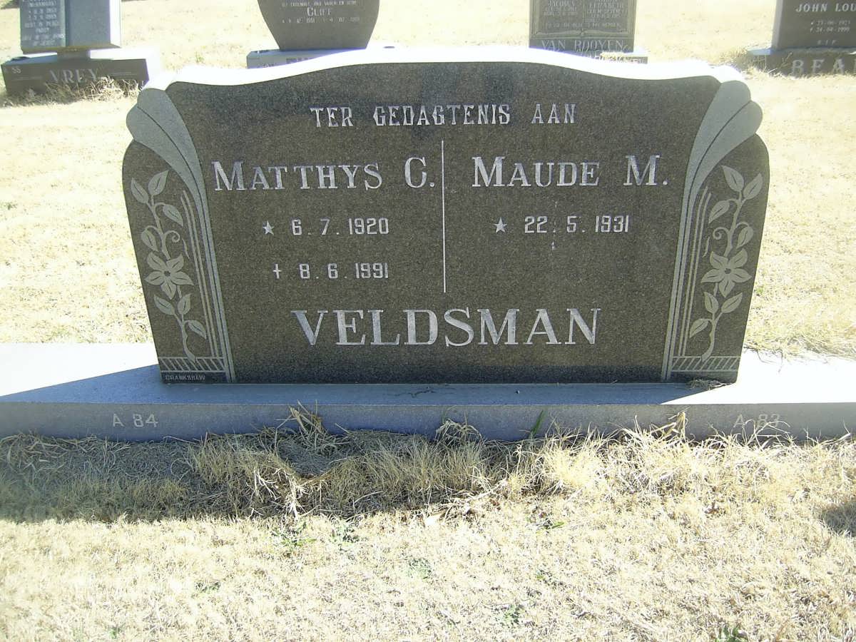 VELDSMAN Matthys C. 1920-1991 &amp; Maude M. 1931-