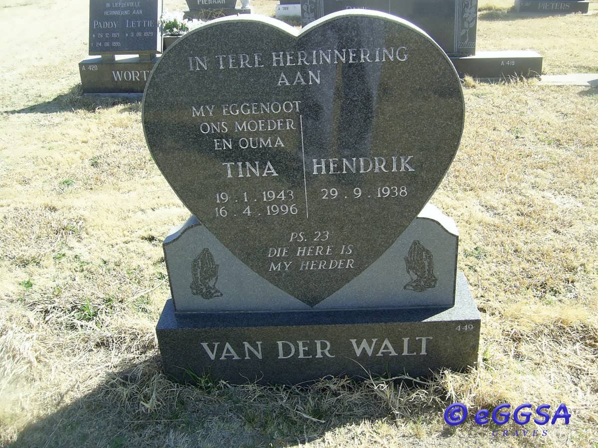 WALT Hendrik, van der 1938-  &amp; Tina 1943-1996