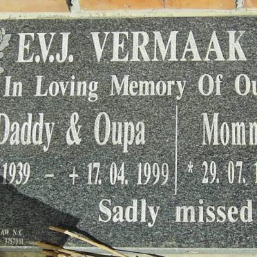 VERMAAK E.V.J. 1939-1999 &amp; M.M. 1943-1998