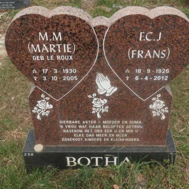 BOTHA F.C.J. 1926-2012 &amp; M.M. LE ROUX 1930-2005