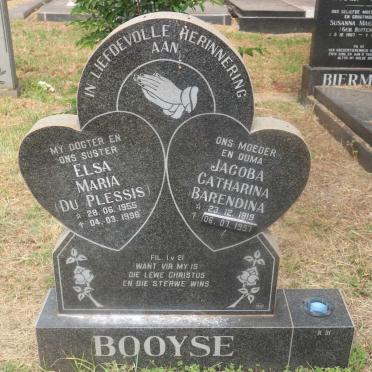 BOOYSE Jacoba Catharina Barendina 1919-1997 :: BOOYSE Elsa Maria, du nee DU PLESSIS 1955-1996