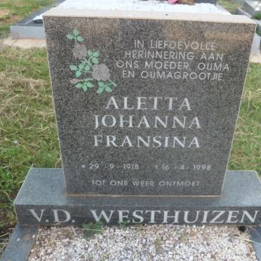 WESTHUIZEN Aletta Johanna Fransina, v.d. 1918-1998