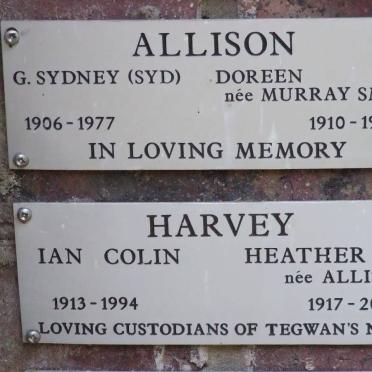 ALLISON G. Sydney 1906-1977 &amp; Doreen MURRAY SMITH 1910-1961 :: HARVEY Ian Colin 1913-1994 &amp; Heather ALLISON 1917-2001