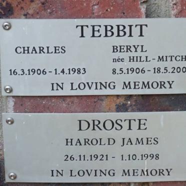 TEBBIT Charles 1906-1983 &amp; Beryl HILL-MITCHELSON 1906-2001 :: DROSTE Harold James 1921-1998