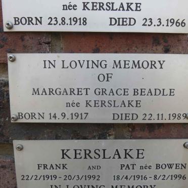 BEADLE Margaret Grace nee KERSLAKE 1917-1989