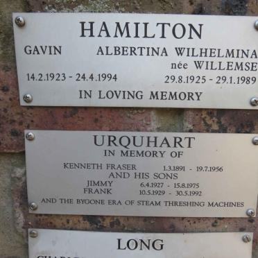 HAMILTON Gavin 1923-1994 &amp; Albertina Wilhelmina WILLEMSE 1925-1989