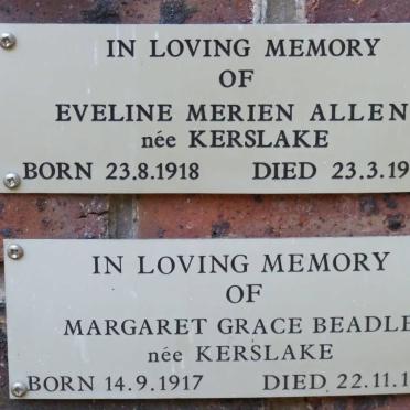 ALLEN Eveline Merien nee KERSLAKE 1918-1966 :: BEADLE Margaret Grace nee KERSLAKE 1917-1989