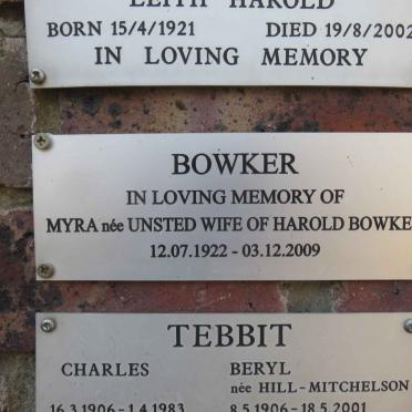 BOWKER Myra nee UNSTED 1922-2009
