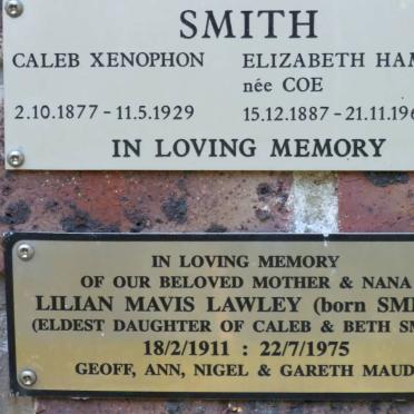 SMITH Caleb Xenophon 1877-1929 &amp; Elizabeth Hampton COE 1887-1963 :: LAWLEY Lilian Mavis nee SMITH 1911-1975