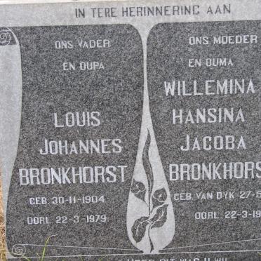 BRONKHORST Louis Johannes 1904-1979 &amp; Willemina Hansina Jacoba VAN DYK 1913-1979