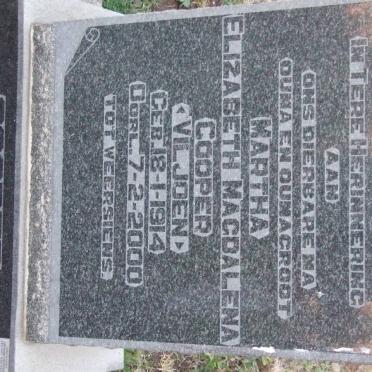 COOPER Martha Elizabeth Magdalena nee VILJOEN 1914-2000