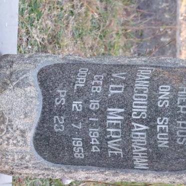 MERWE Francouis Abraham, v.d. 1944-1958