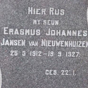 NIEUWENHUIZEN Erasmus Johannes, Jansen van 1912-1927