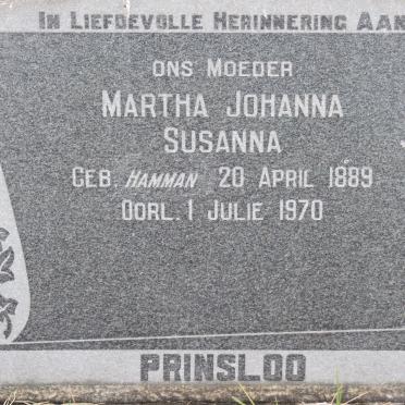 PRINSLOO Martha Johanna Susanna nee HAMMAN 1889-1970