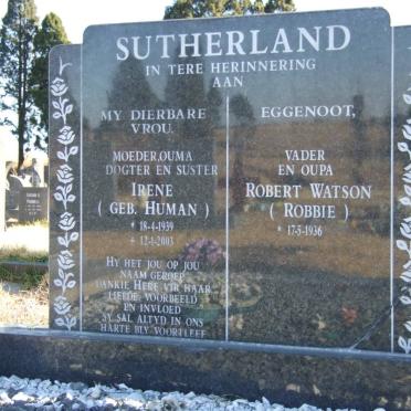 SUTHERLAND Robert Watson 1936- &amp; Irene HUMAN 1939-2003