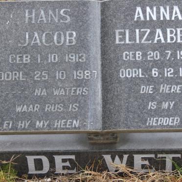 WET Hans Jacob, de 1913-1987 &amp; Anna Elizabeth 1914-1996