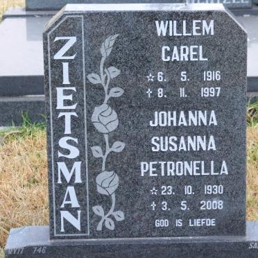 ZIETSMAN Willem Carel 1916-1997 &amp; Johanna Susanna Petronella 1930-2008