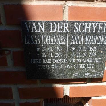 SCHYFF Lukas Johannes, van der 1924-2007 &amp; Anna Francina 1926-2009