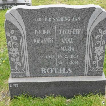 BOTHA Diedrik Johannes 1932- &amp; Elizabeth Anna Maria 1931-2001