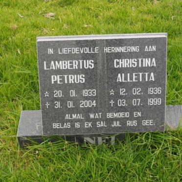 NEL Lambertus Petrus 1933-2004 &amp; Christina Aletta 1936-1999