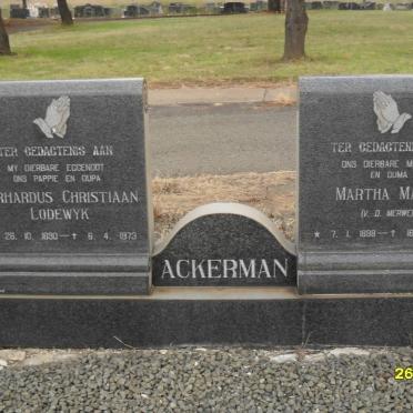 ACKERMAN Gerhardus Christiaan Lodewyk 1890-1973 &amp; Martha Maria V.D. MERWE 1898-1973