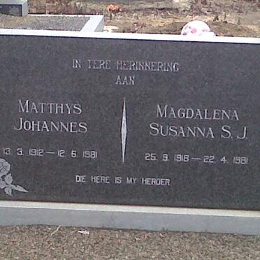 TALJAARD Matthys Johannes 1912-1981 &amp; Magdalena Susanna S.J. 1918-1981