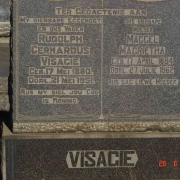 VISAGIE Rudolph Gerhardus 1880-1951 &amp; Maggel Magrietha 1884-1962