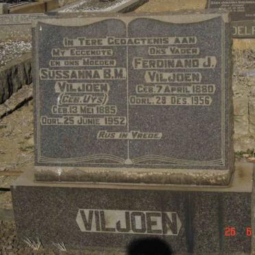 VILJOEN Ferdinand J. 1880-1956 &amp; Sussanna B.M. UYS 1885-1952