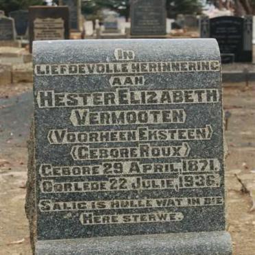 VERMOOTEN Hester Elizabeth previously EKSTEEN nee ROUX 1871-1936